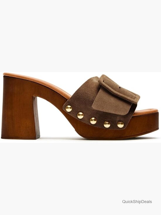 Shoes - Women's Platform Chunky Heels Sandals Suede High Block Heeled Sandals Open Toe
